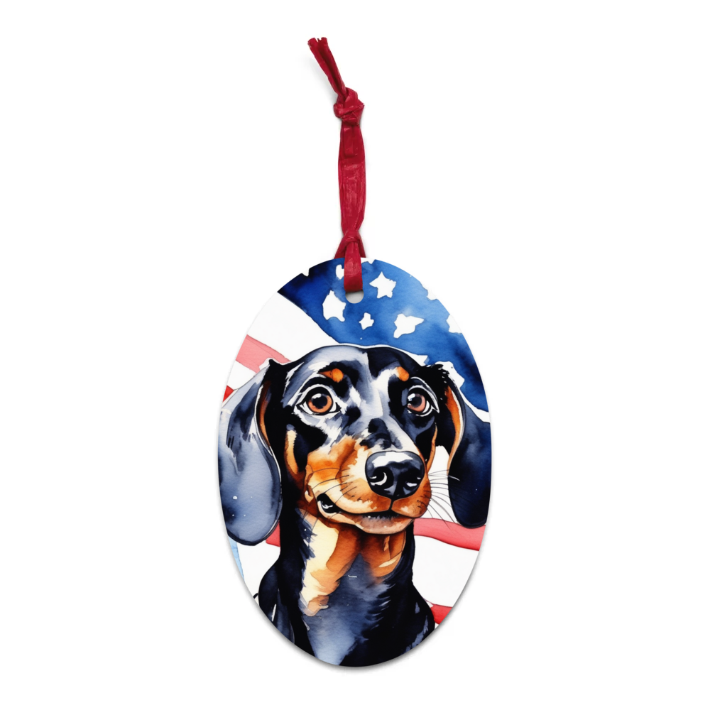 PugMug Custom Black Dachshund Wooden Ornament