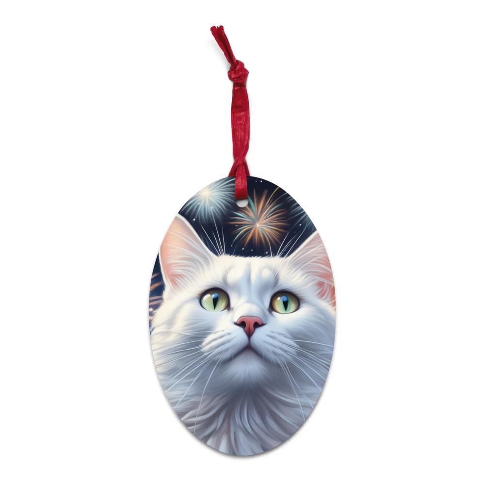 PugMug Custom White Companion Cat Wooden Ornament