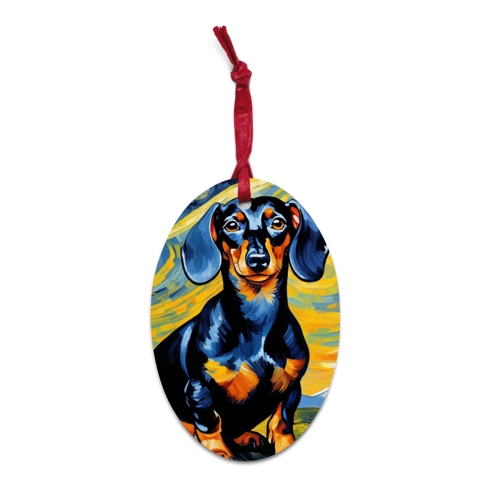 PugMug Custom Black Dachshund Wooden Ornament
