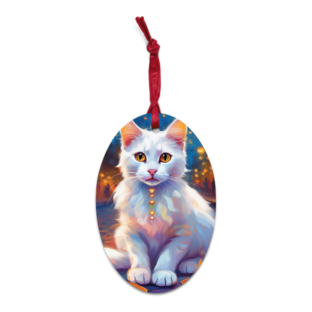 PugMug Custom White Companion Cat Wooden Ornament