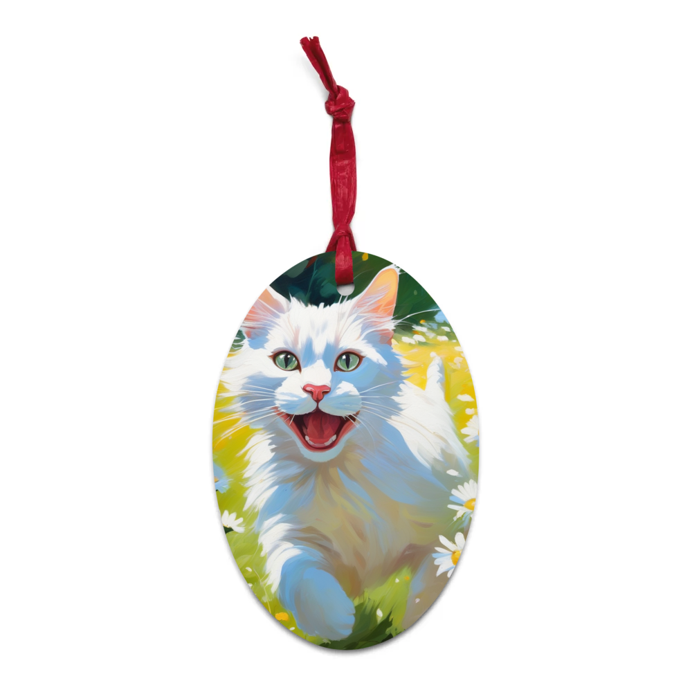PugMug Custom White Companion Cat Wooden Ornament