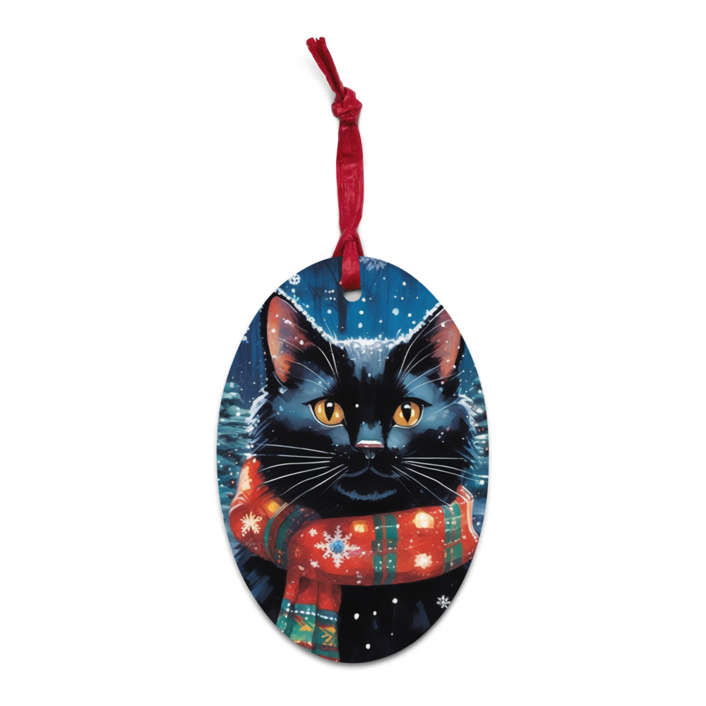 PugMug Custom Black Exotic Cat Wooden Ornament