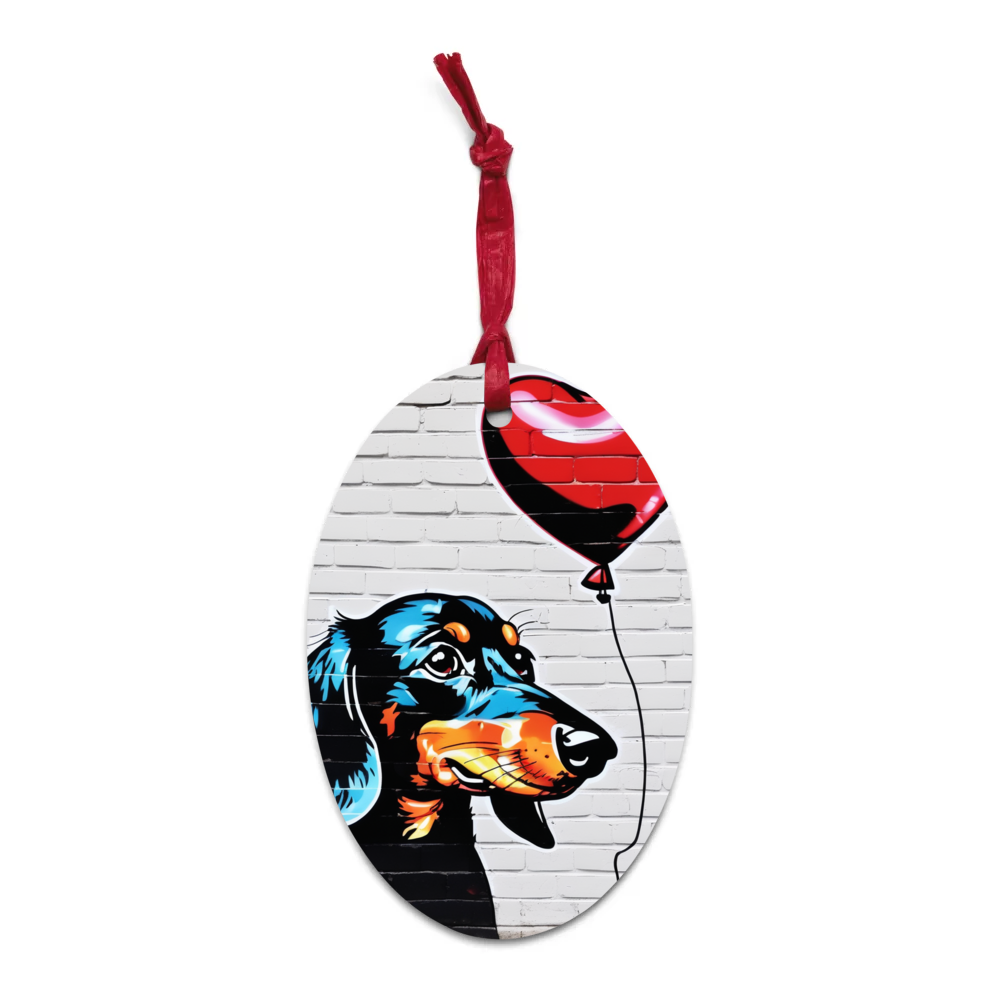 PugMug Custom Black Dachshund Wooden Ornament