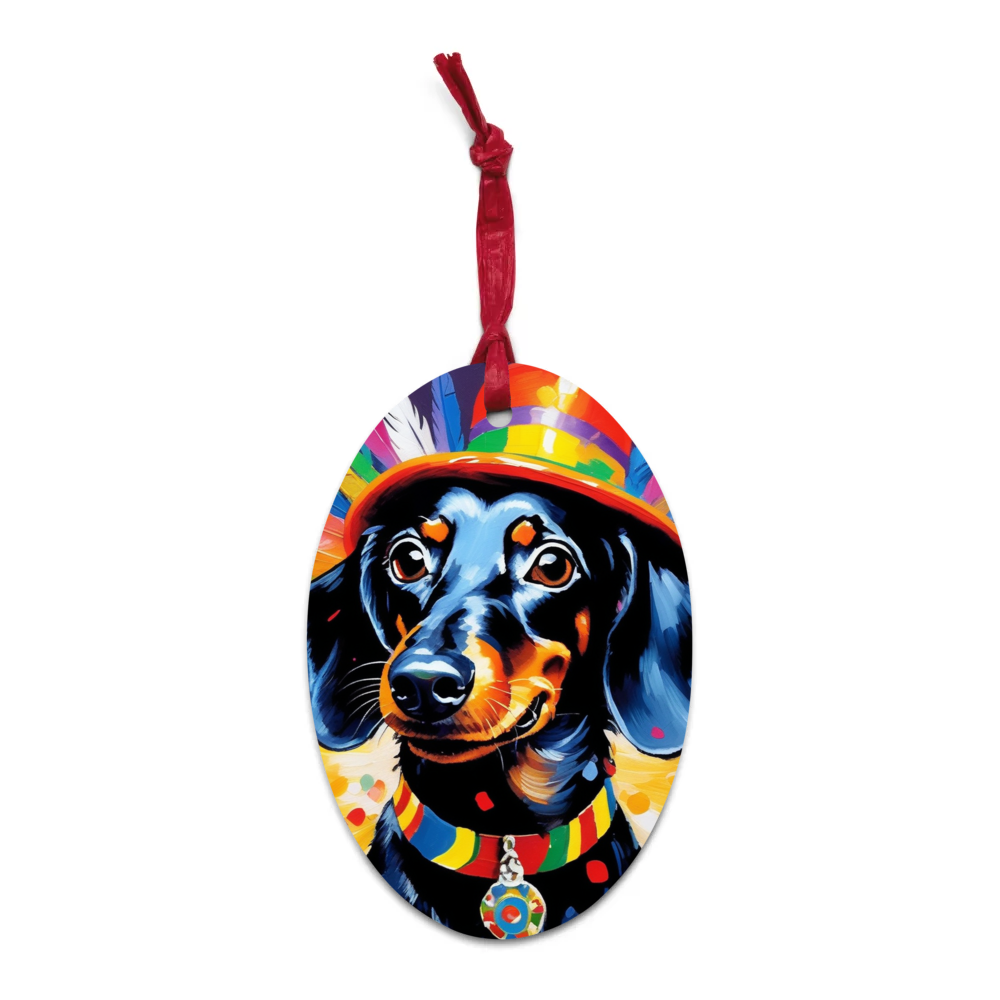 PugMug Custom Black Dachshund Wooden Ornament