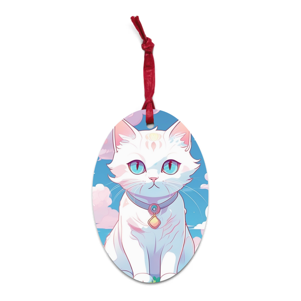 PugMug Custom White Companion Cat Wooden Ornament