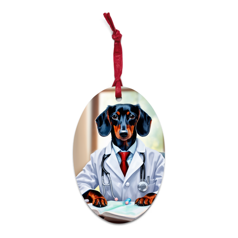 PugMug Custom Black Dachshund Wooden Ornament