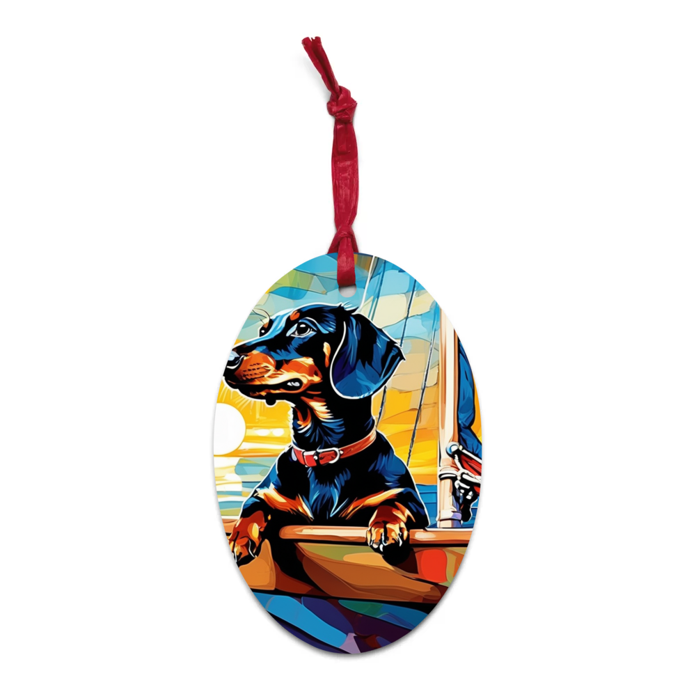 PugMug Custom Black Dachshund Wooden Ornament