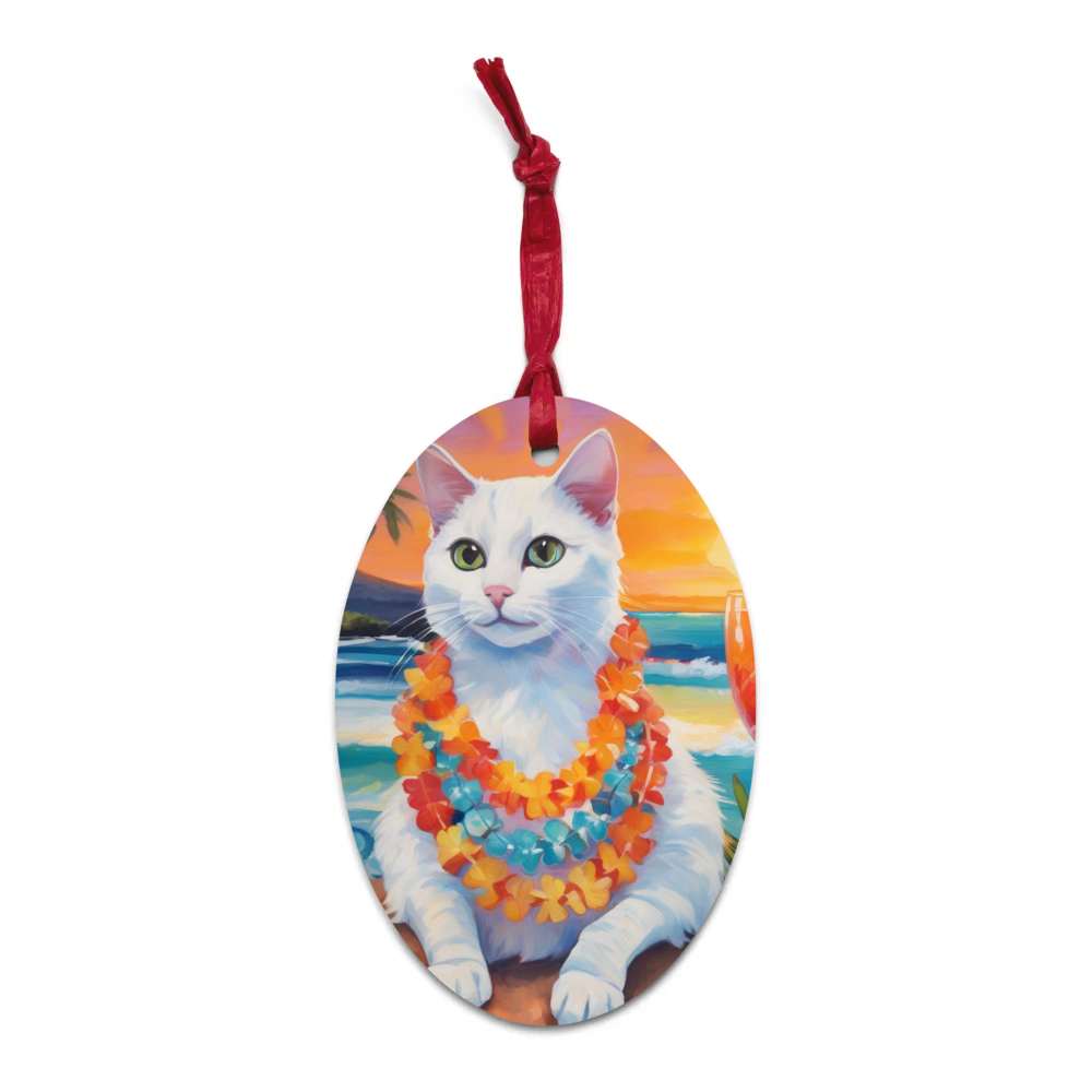 PugMug Custom White Companion Cat Wooden Ornament