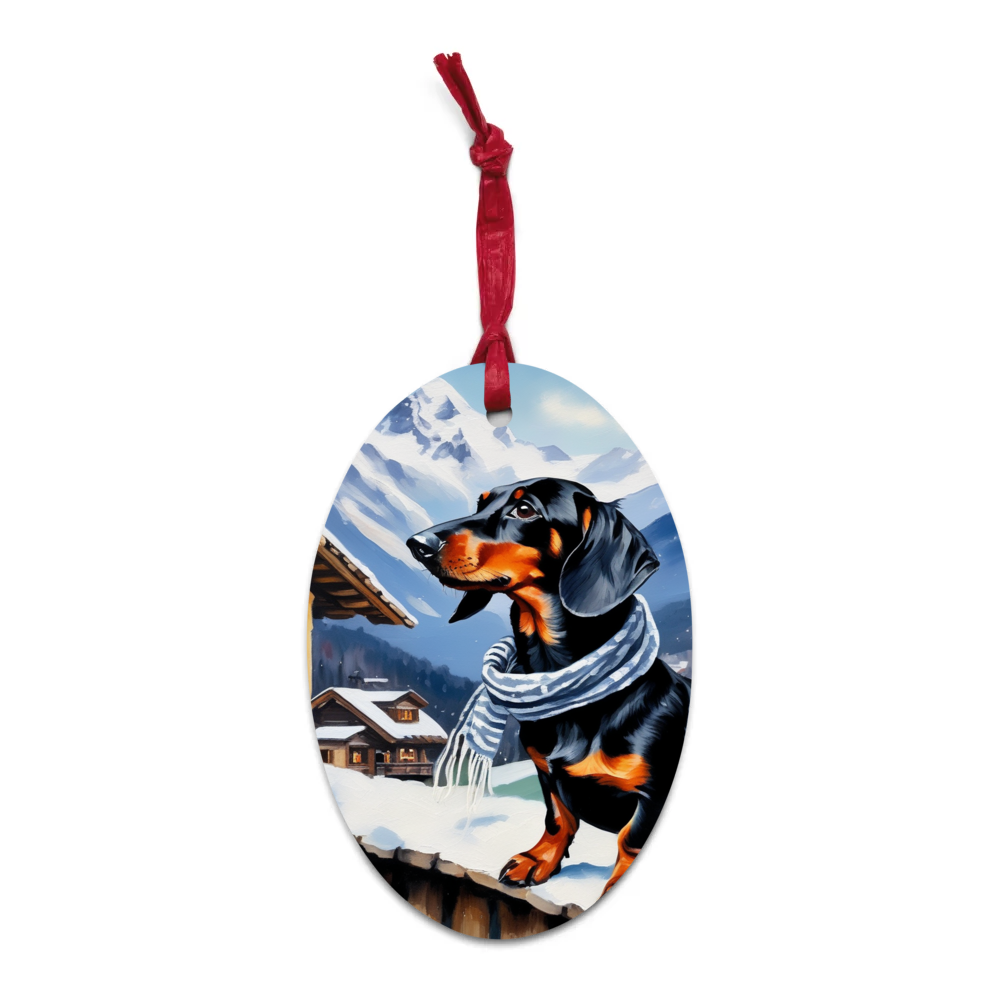 PugMug Custom Black Dachshund Wooden Ornament