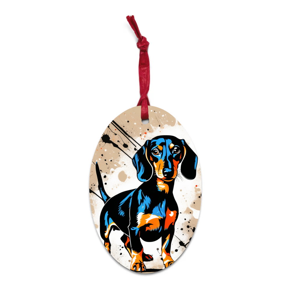 PugMug Custom Black Dachshund Wooden Ornament