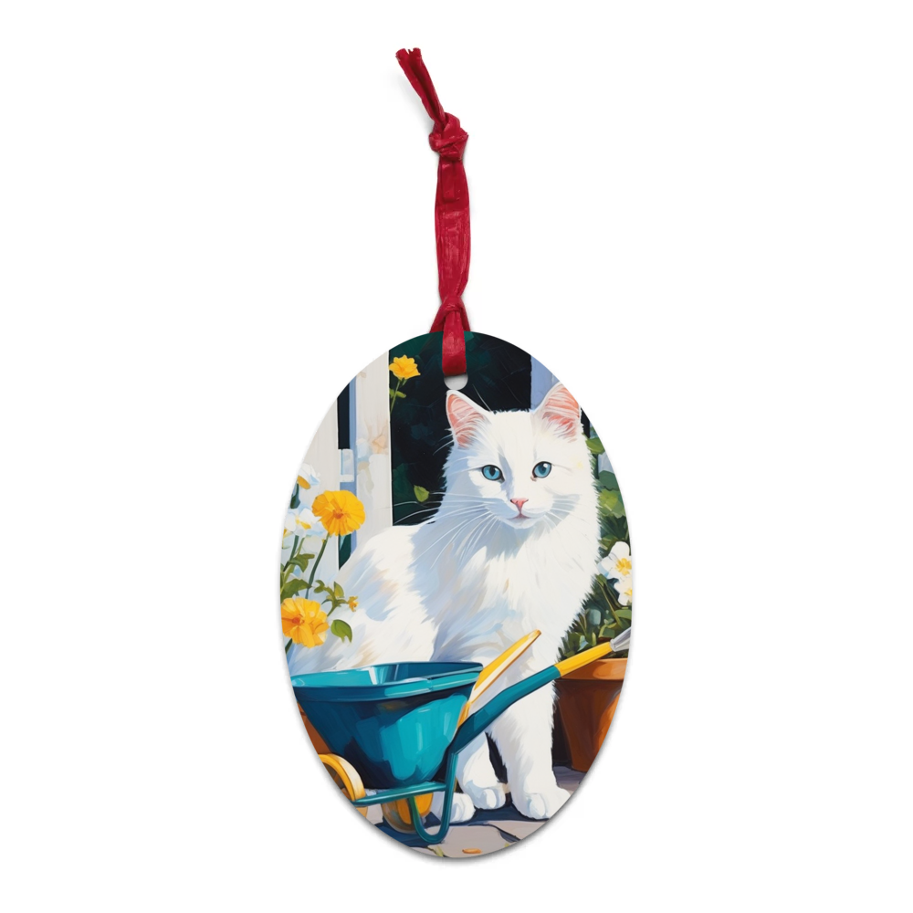 PugMug Custom White Companion Cat Wooden Ornament