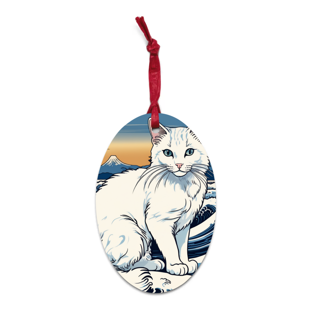 PugMug Custom White Companion Cat Wooden Ornament