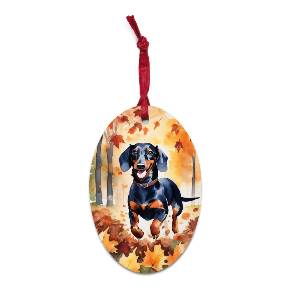 PugMug Custom Black Dachshund Wooden Ornament