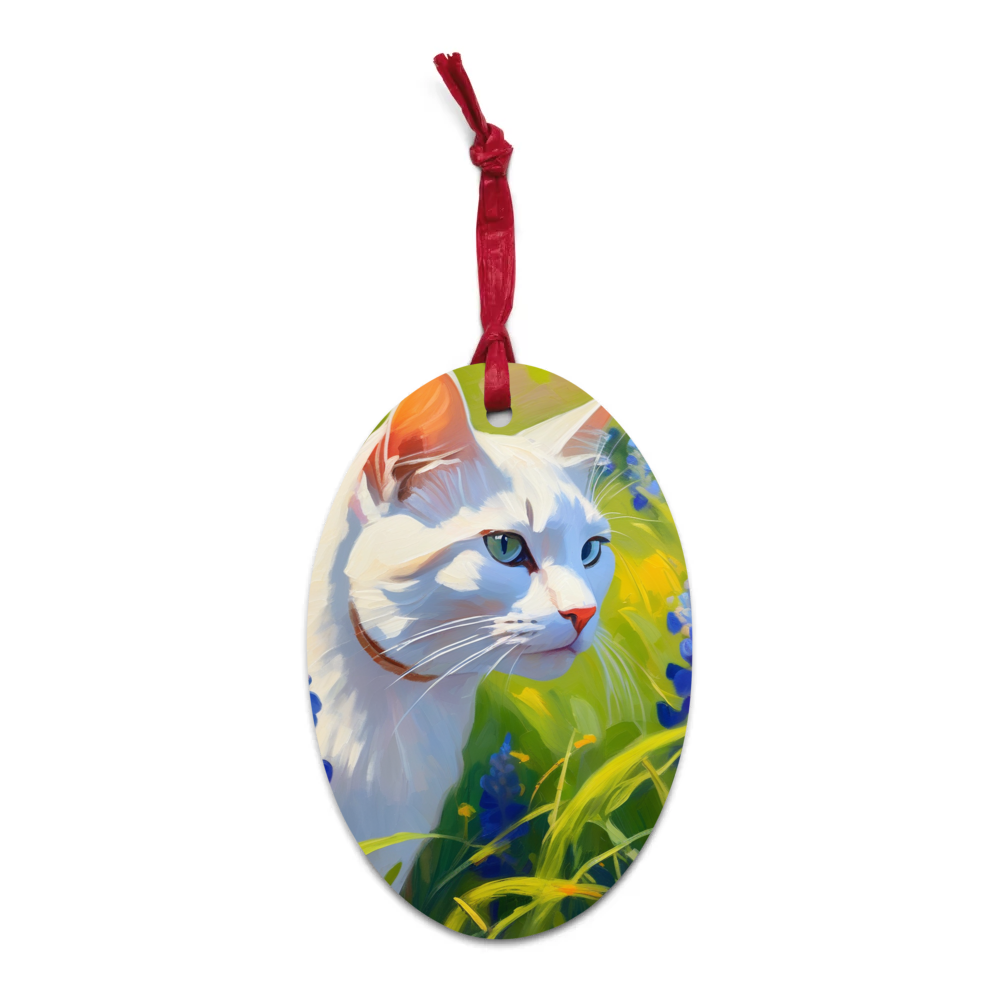 PugMug Custom White Companion Cat Wooden Ornament