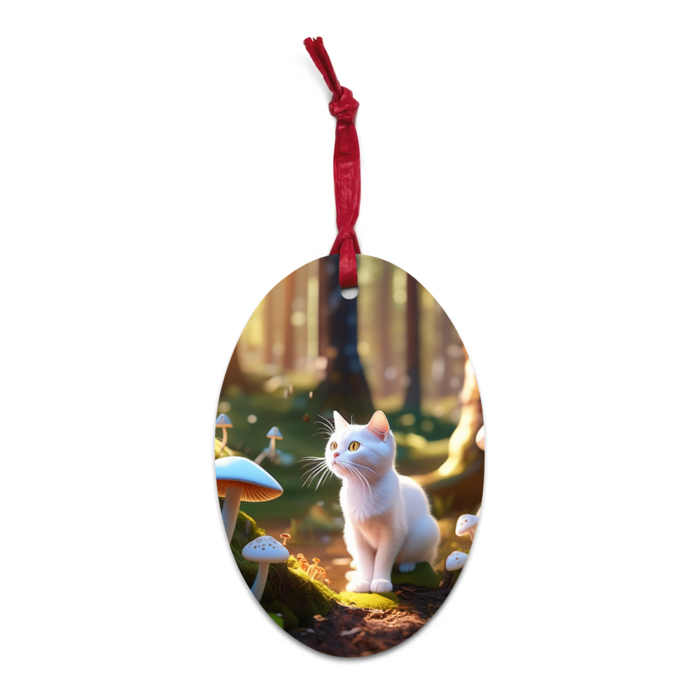 PugMug Custom White Companion Cat Wooden Ornament