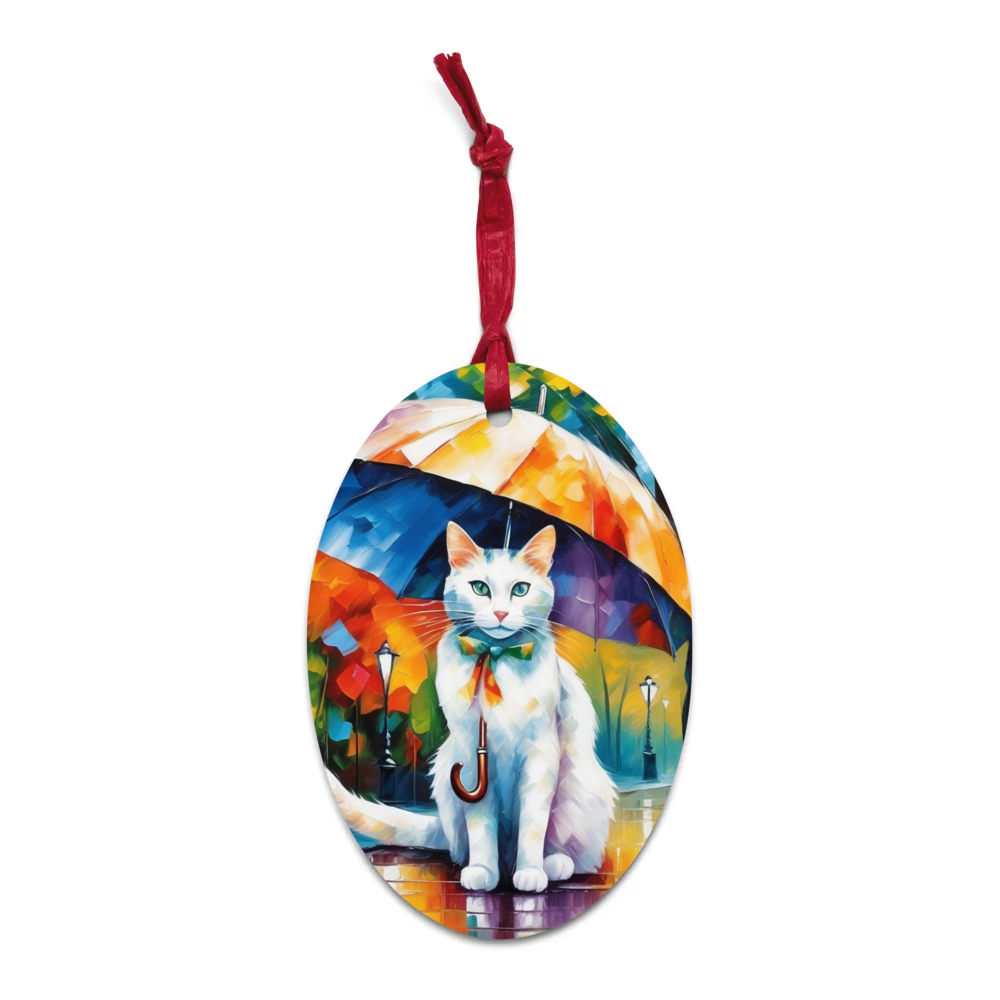 PugMug Custom White Companion Cat Wooden Ornament