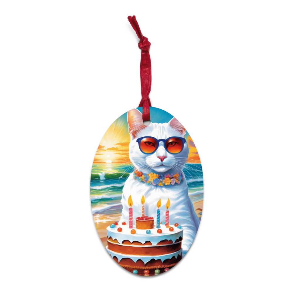 PugMug Custom White Companion Cat Wooden Ornament