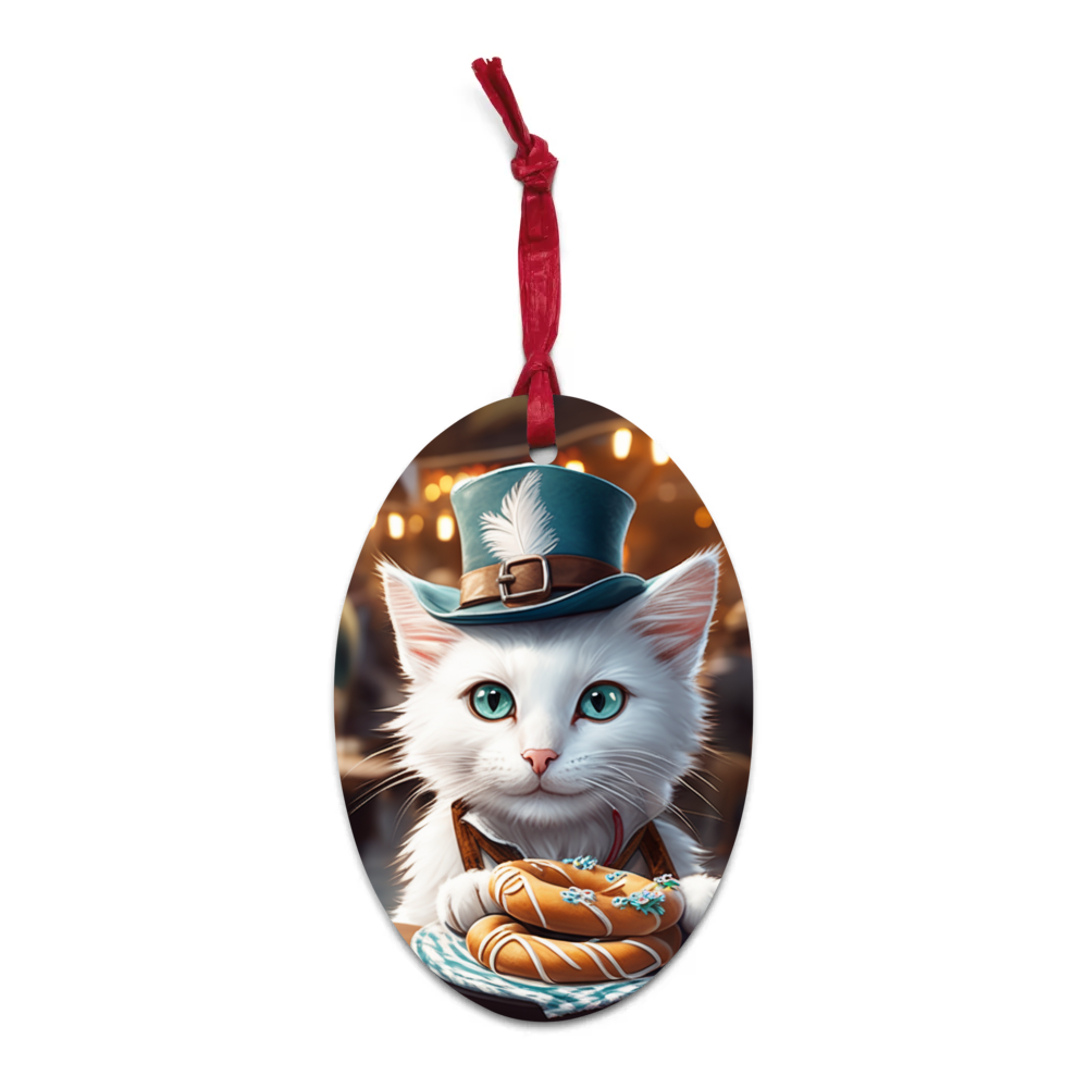 PugMug Custom White Companion Cat Wooden Ornament