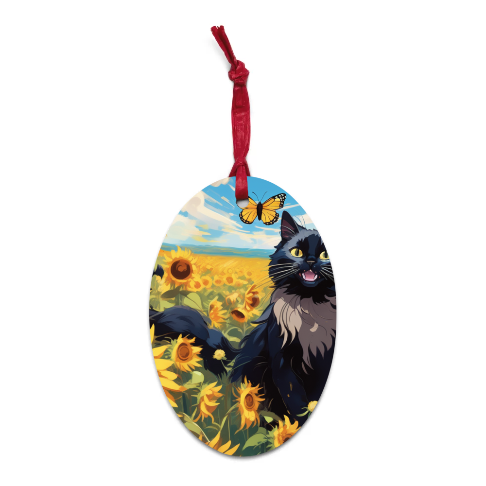 PugMug Custom Black Ragdoll Cat Wooden Ornament