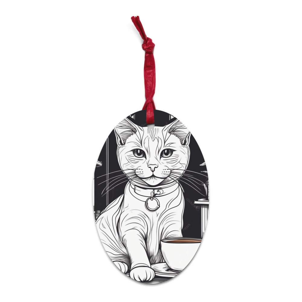 PugMug Custom White Companion Cat Wooden Ornament