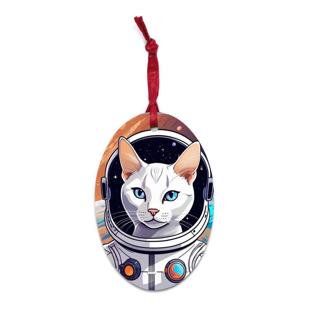 PugMug Custom White Abyssinian Cat Wooden Ornament