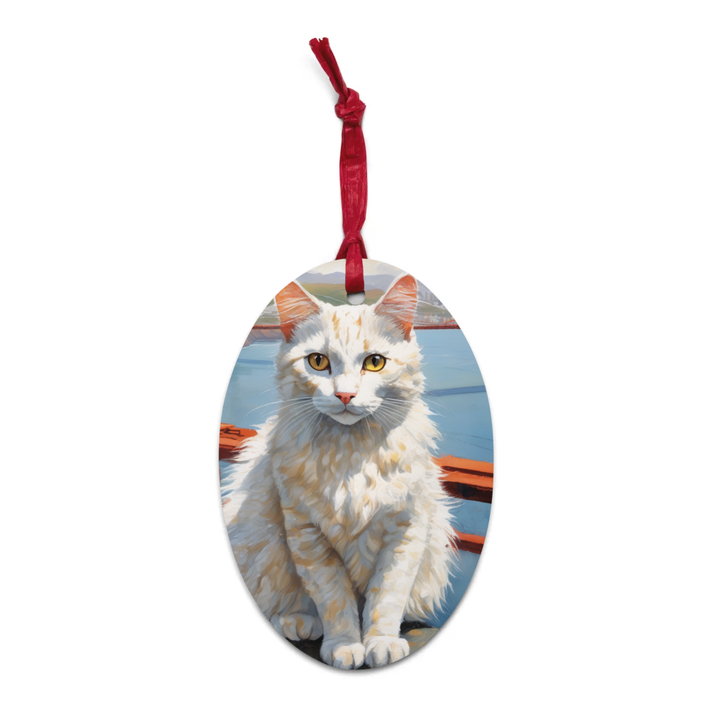 PugMug Custom White Companion Cat Wooden Ornament