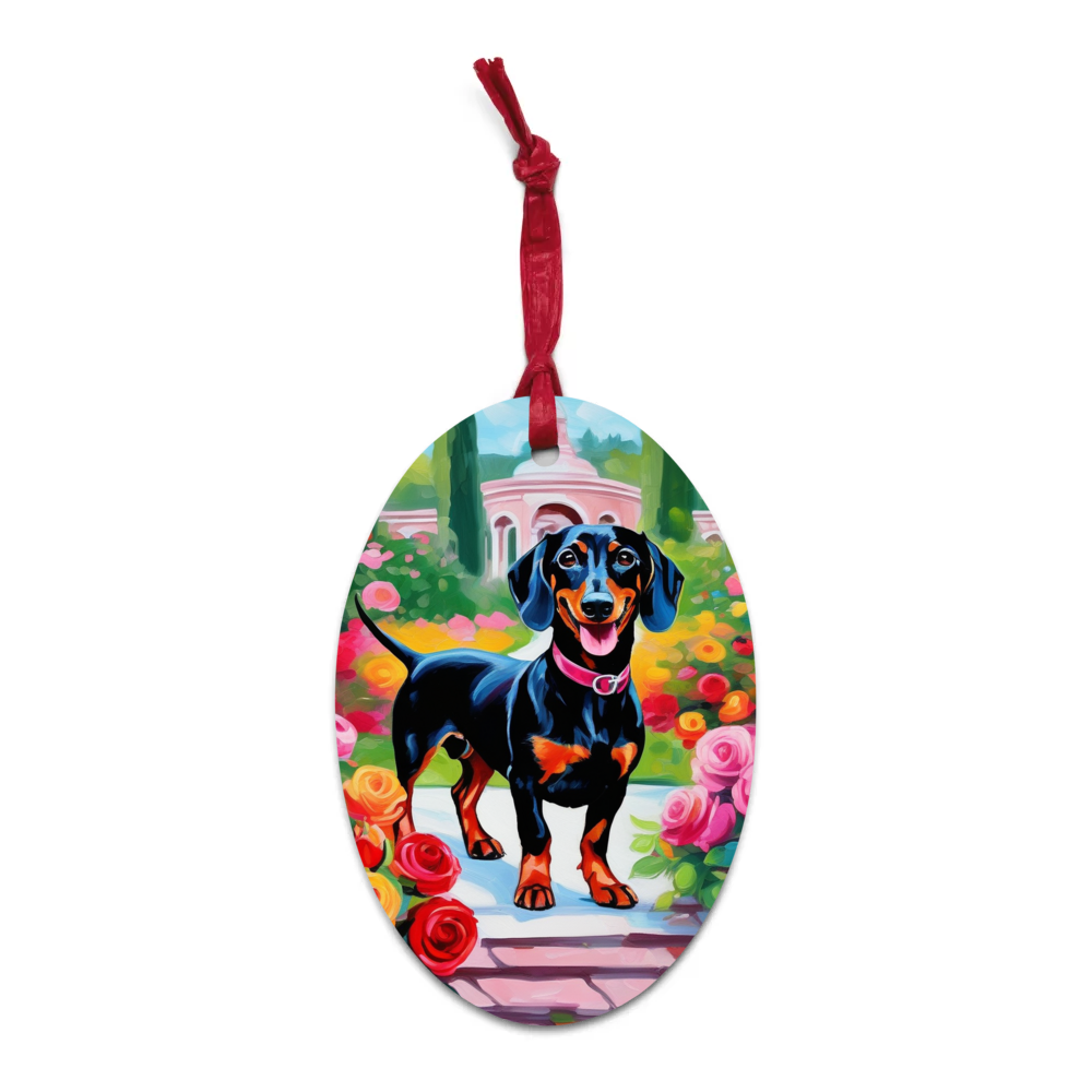 PugMug Custom Black Dachshund Wooden Ornament