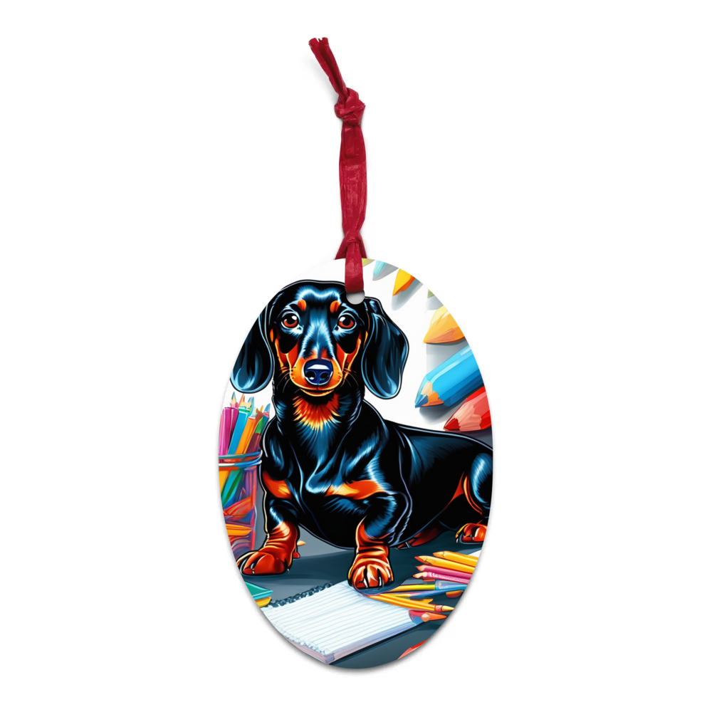 PugMug Custom Black Dachshund Wooden Ornament