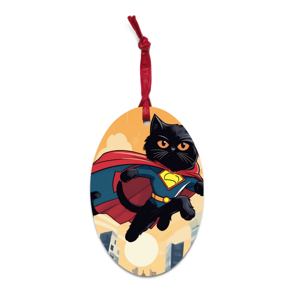 PugMug Custom Black Persian Cat Wooden Ornament