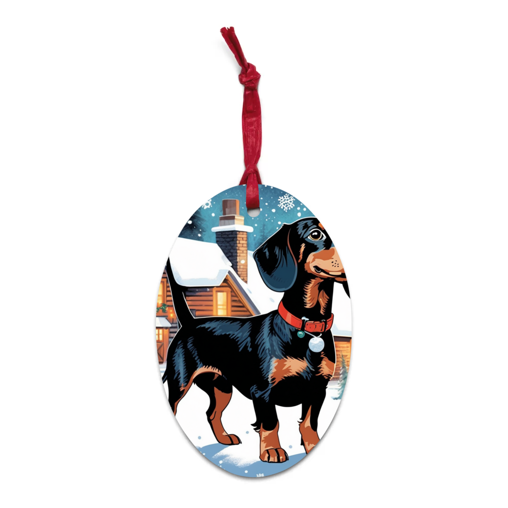 PugMug Custom Black Dachshund Wooden Ornament