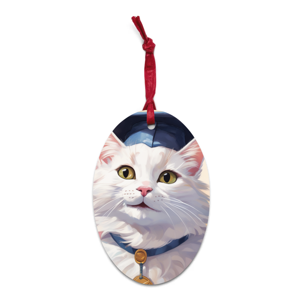PugMug Custom White Companion Cat Wooden Ornament
