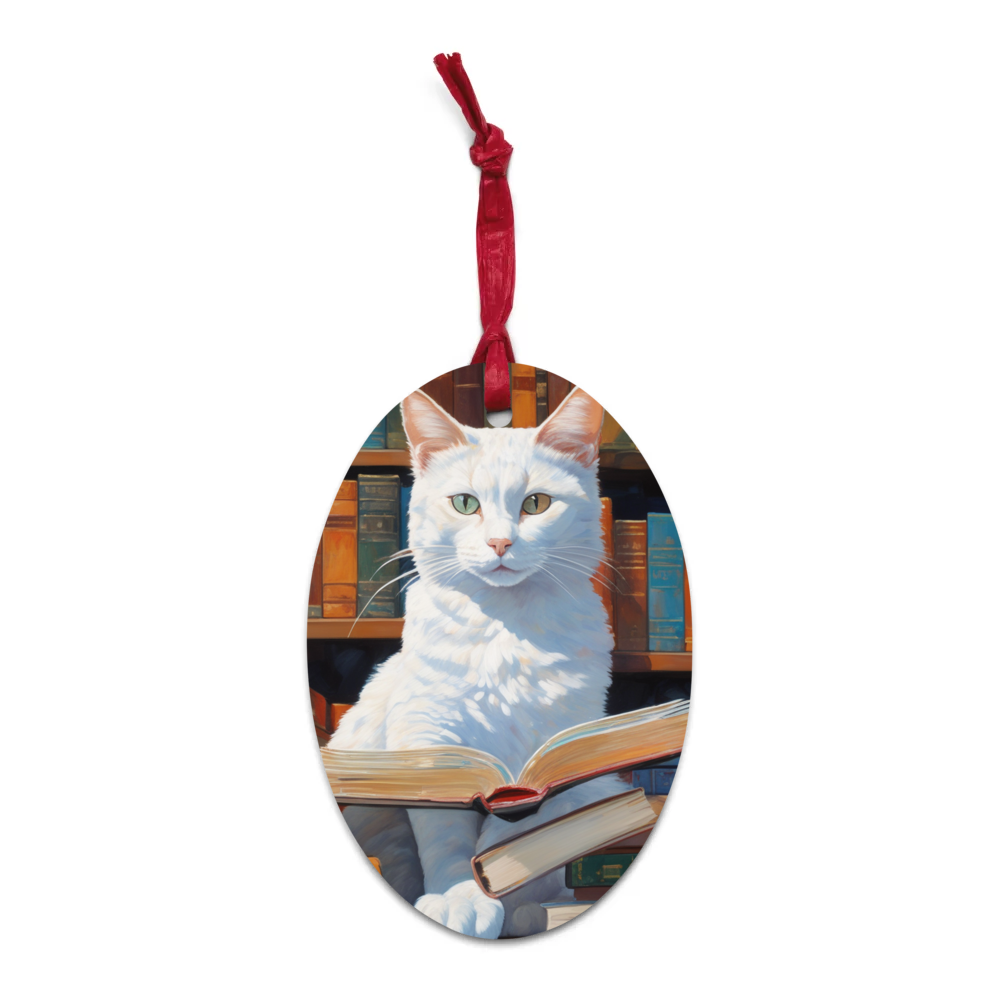 PugMug Custom White Companion Cat Wooden Ornament