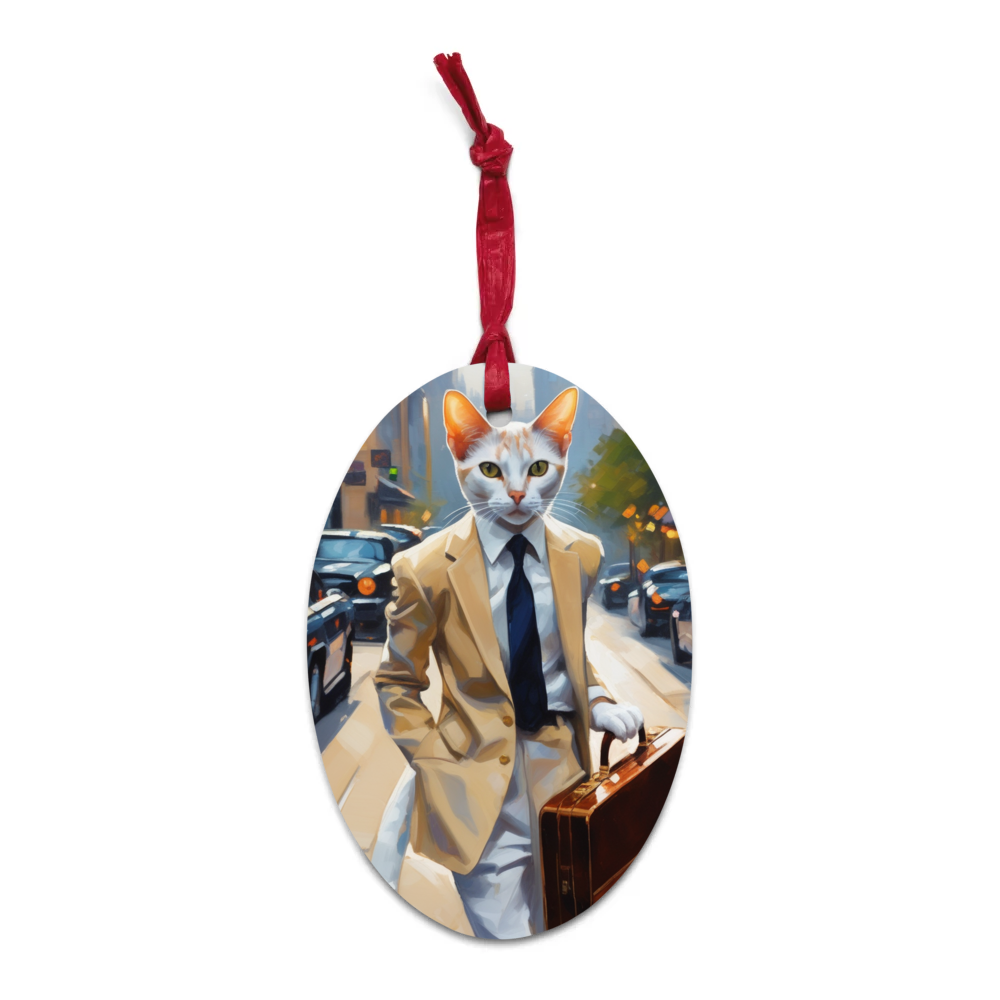 PugMug Custom White Abyssinian Cat Wooden Ornament