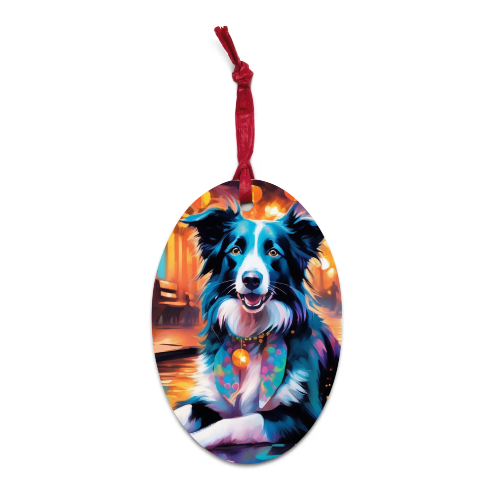 PugMug Custom Border Collie Wooden Ornament