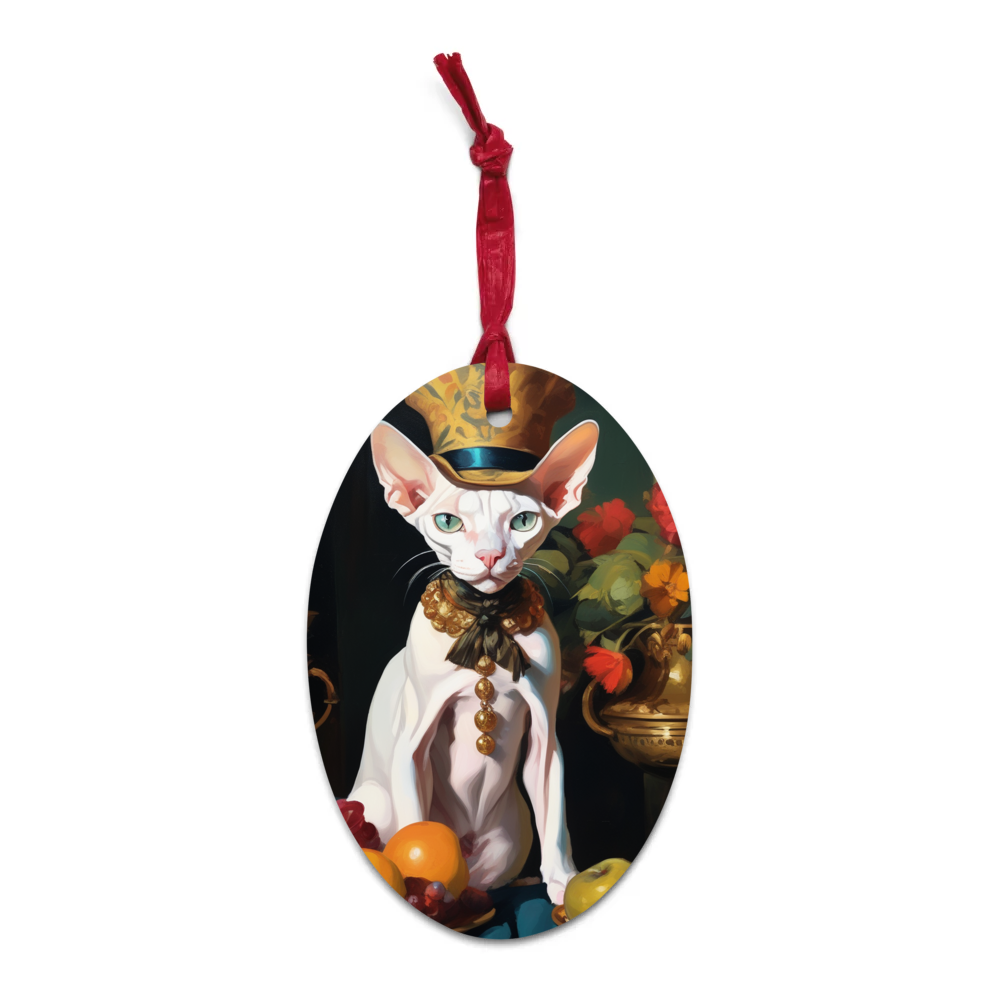 PugMug Custom White Sphynx Cat Wooden Ornament