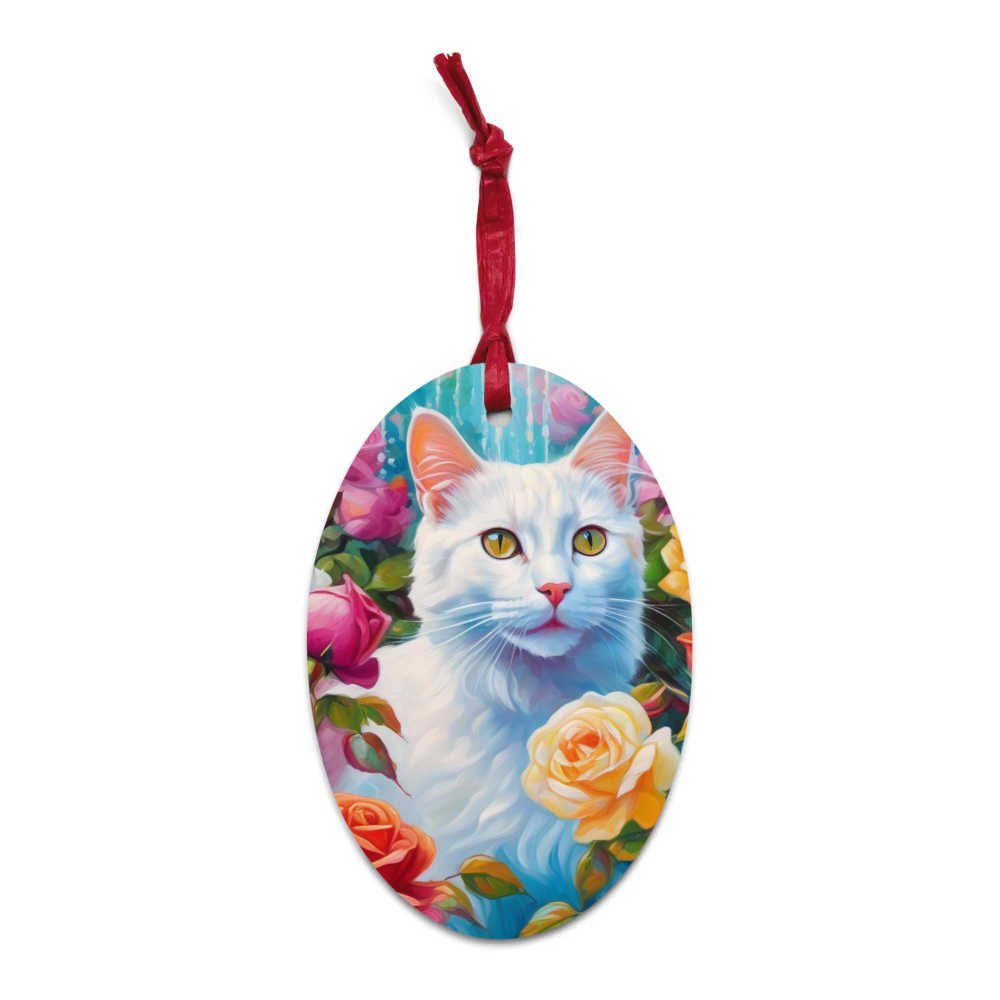 PugMug Custom White Companion Cat Wooden Ornament