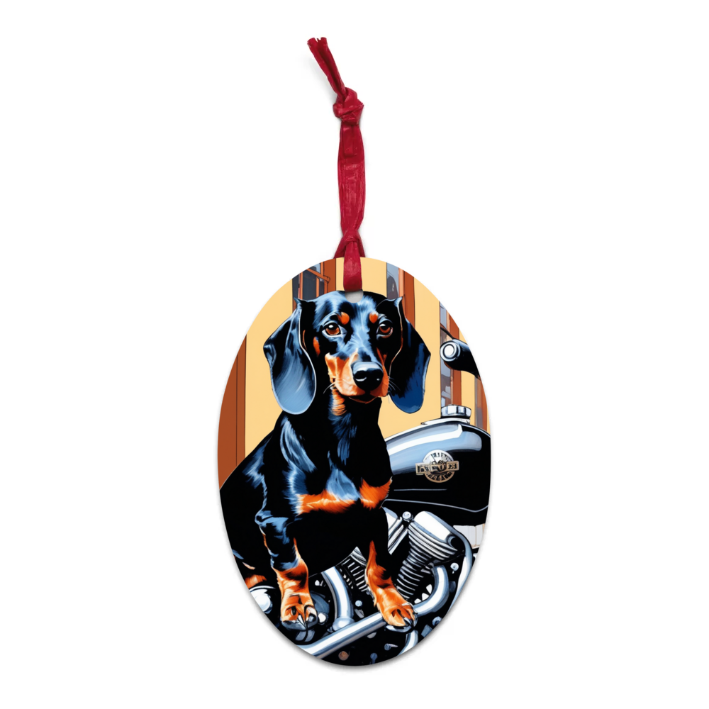 PugMug Custom Black Dachshund Wooden Ornament