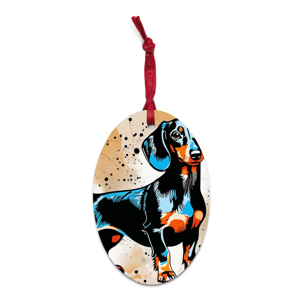 PugMug Custom Black Dachshund Wooden Ornament