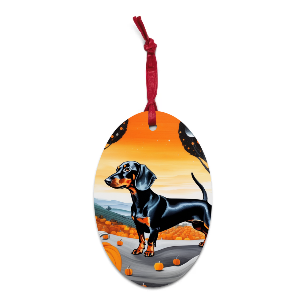 PugMug Custom Black Dachshund Wooden Ornament