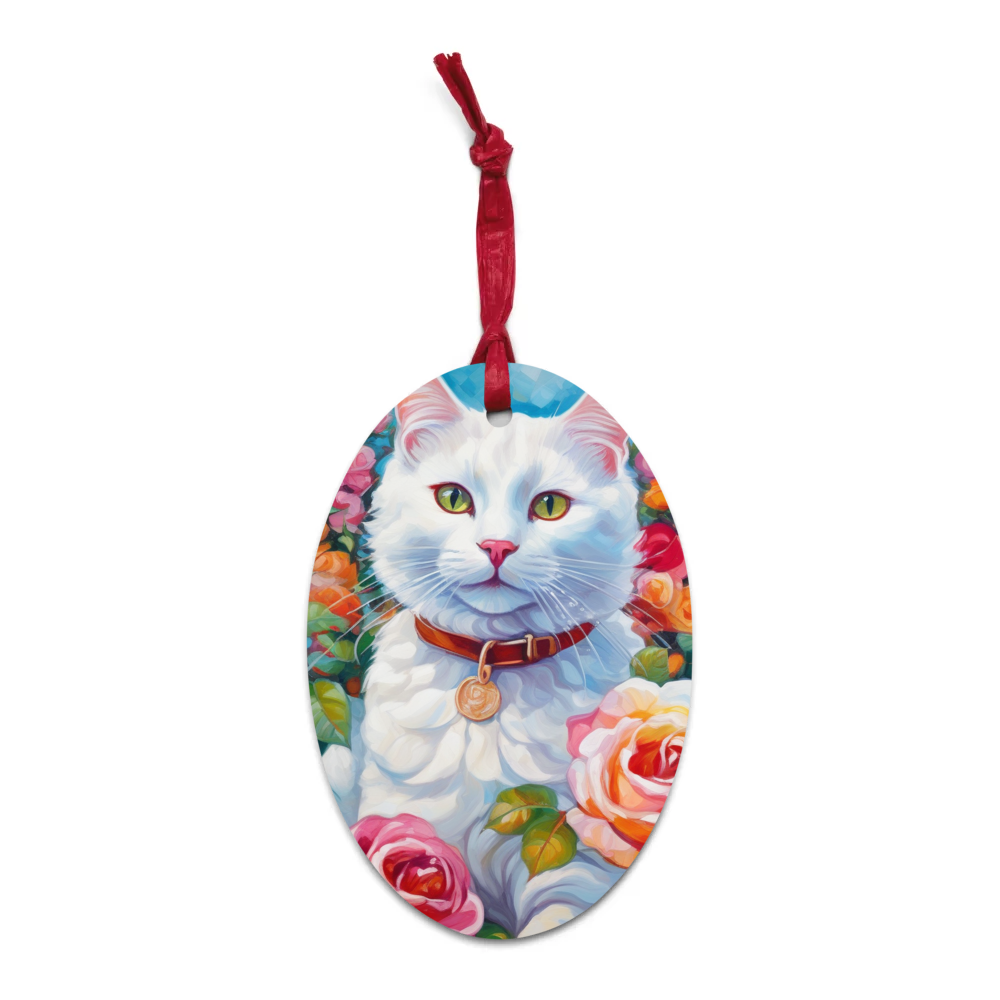 PugMug Custom White Companion Cat Wooden Ornament