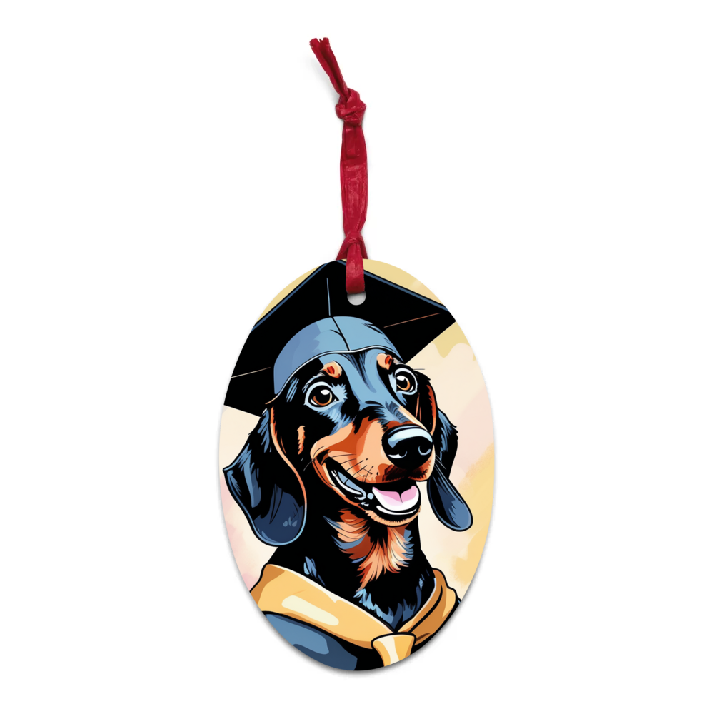 PugMug Custom Black Dachshund Wooden Ornament