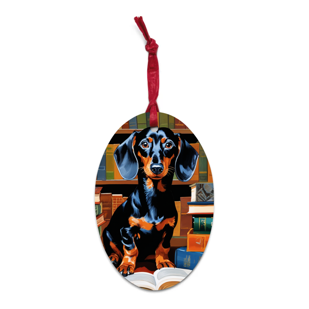 PugMug Custom Black Dachshund Wooden Ornament