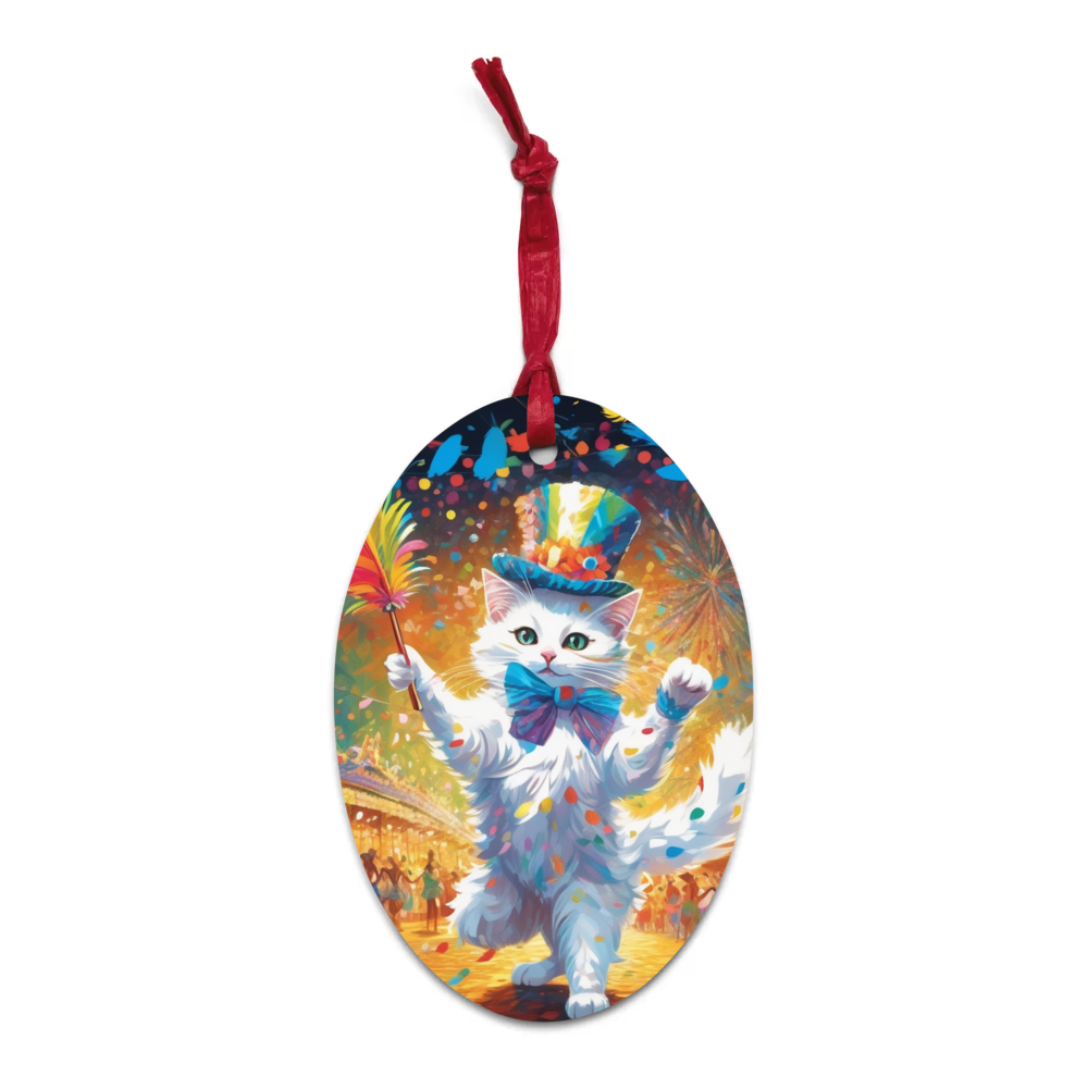 PugMug Custom White Companion Cat Wooden Ornament