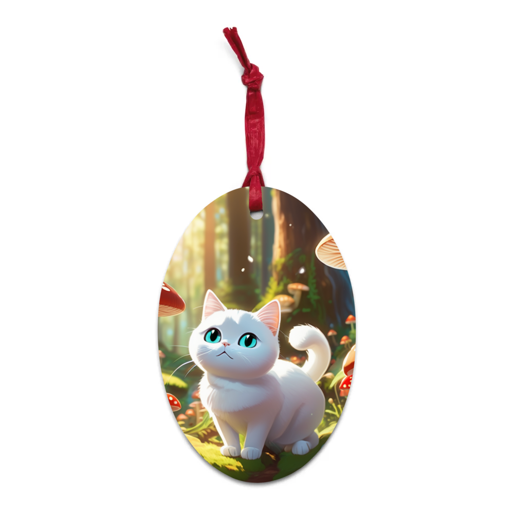 PugMug Custom White Companion Cat Wooden Ornament