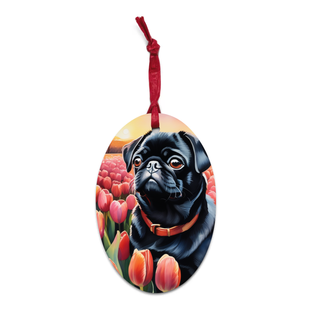 PugMug Custom Black Pug Wooden Ornament