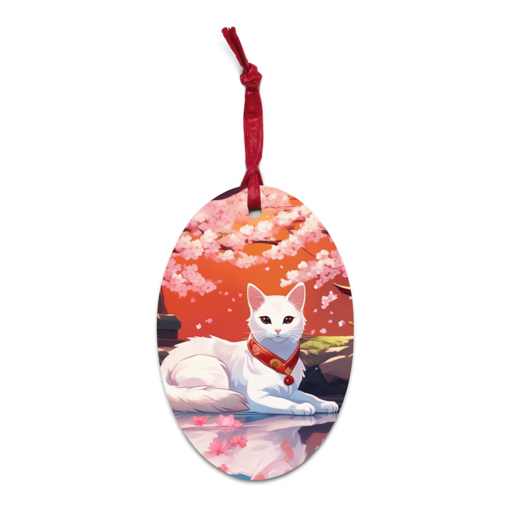 PugMug Custom White Companion Cat Wooden Ornament