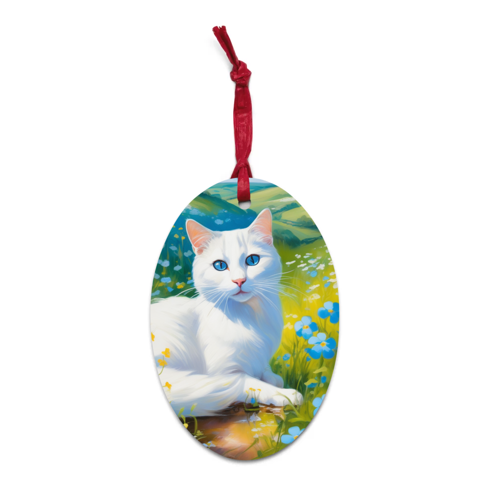 PugMug Custom White Companion Cat Wooden Ornament