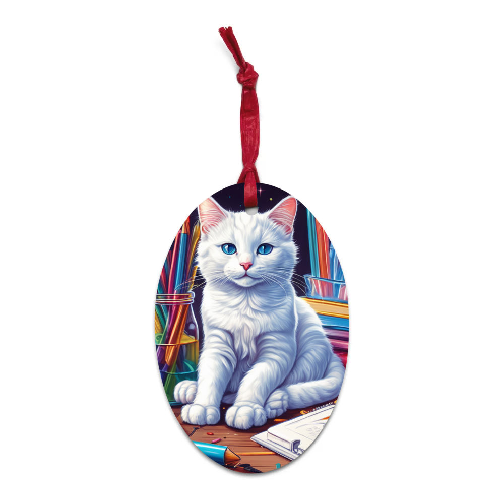 PugMug Custom White Companion Cat Wooden Ornament