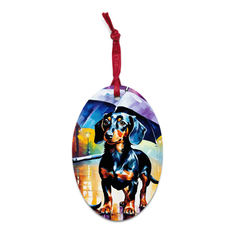 PugMug Custom Black Dachshund Wooden Ornament