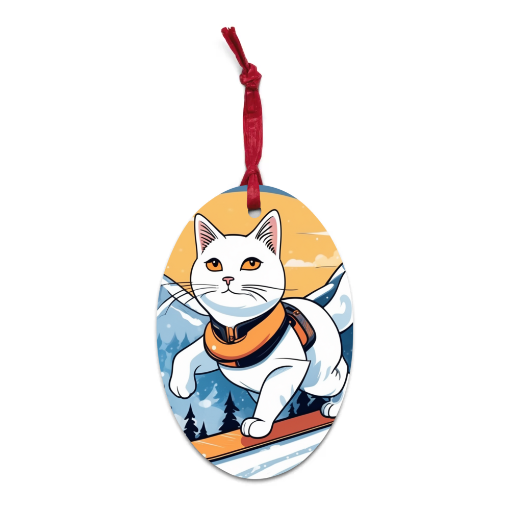 PugMug Custom White Companion Cat Wooden Ornament